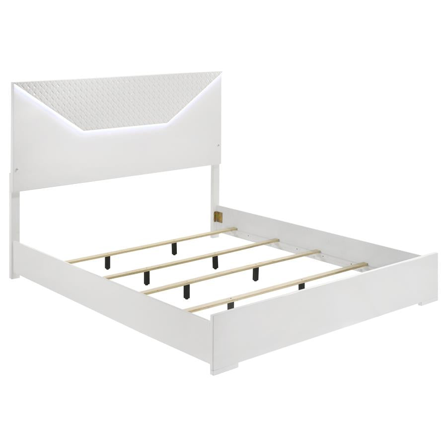 Ives 4-piece Queen or King Bedroom Set White High Gloss LED lights