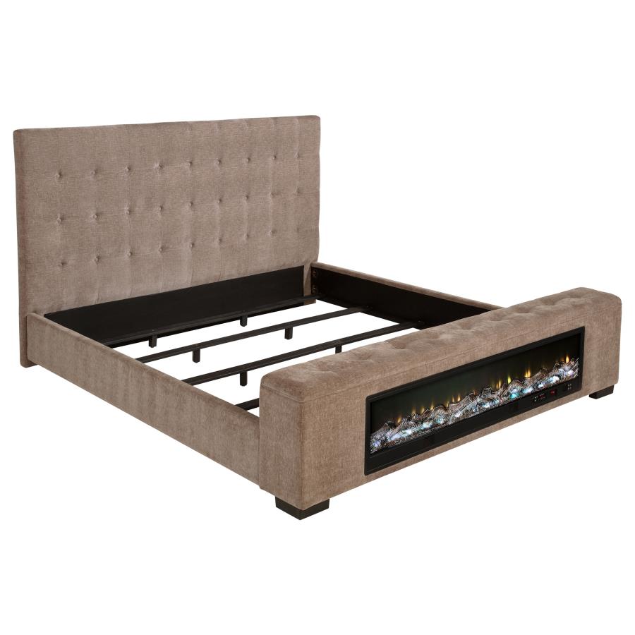 SENNA UPHOLSTERED AUDIO FLAME VISUALIZER BED BROWN