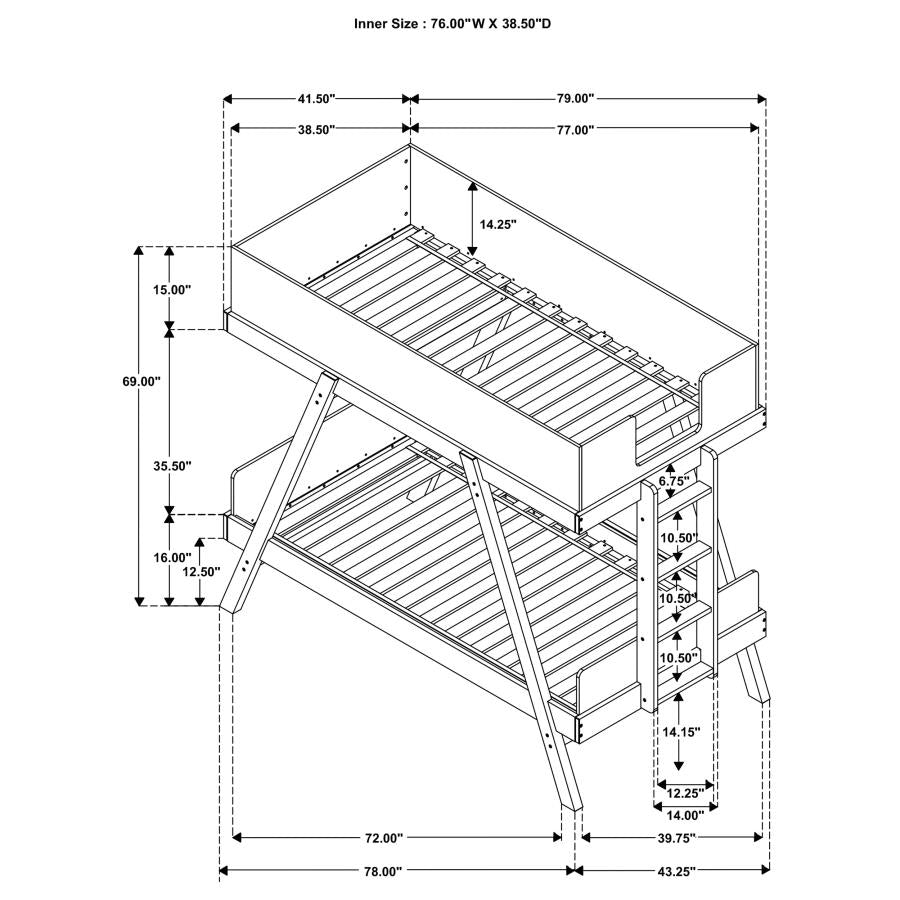 FRANKIE WOOD TWIN OVER TWIN BUNK BED BLUE AND NATURAL