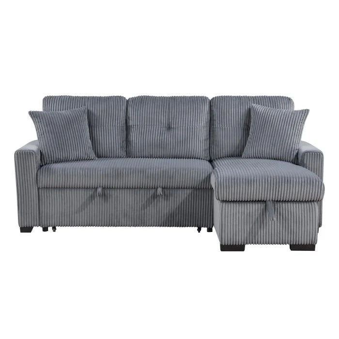 Rhett dark gray corduroy fabric sectional sofa reversible storage chaise