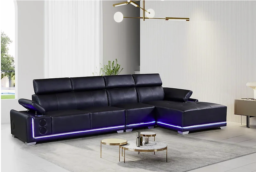 Denver Sectional Leather with Changing LED lights , Speakers Modern