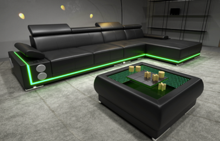 Denver Sectional Leather with Changing LED lights , Speakers Modern