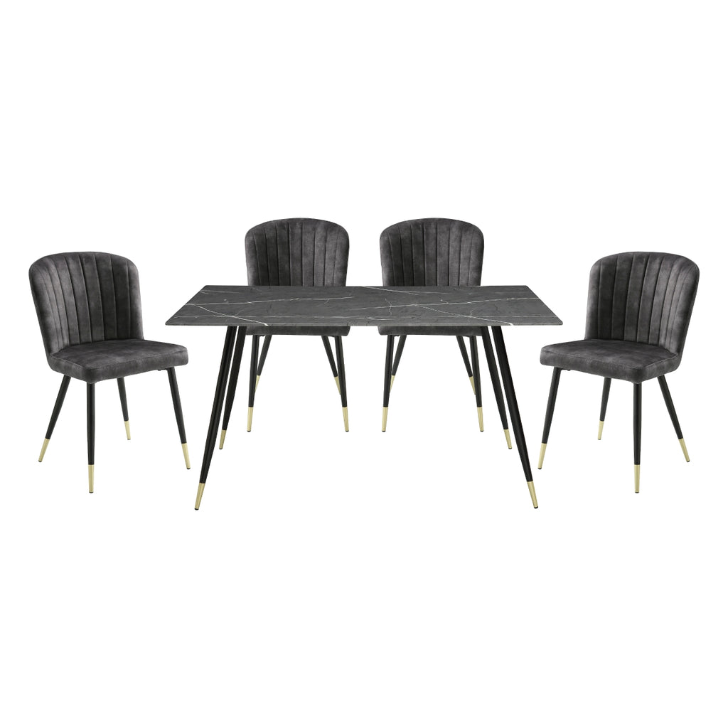 Tessy 5 pcs faux marble black gold dining table set