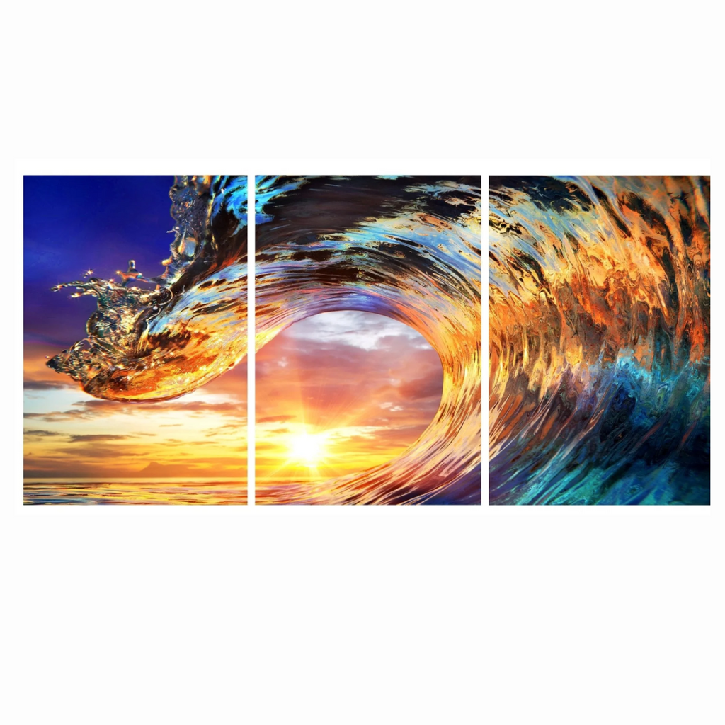 3pc Waves Glass Wall Art 24"x36"